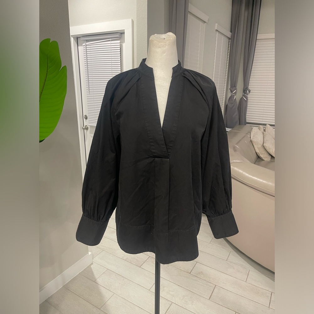CO Collections luxury Brand cotton peasant balloon sleeves blouse Sz S